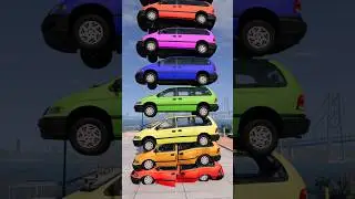 Mixed Rainbow Color Cars & Buses Tower Crash - BeamNG.drive #shortsfeed #youtubeshorts