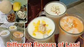 Different flavours me lassi jise dekhte hi muh me pani aa jae.आम, खरबूजा, ड्राई फ्रूट्स की लस्सी।