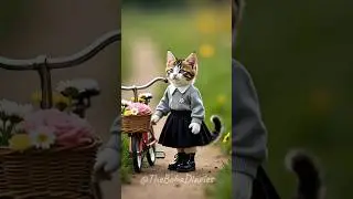 Tiny Cat Adorably Adjusts Flowers in Bicycle Basket in the Meadow 🌸🚲🐾