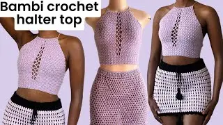Lemon peel stitch crochet halter top | Bambi crochet mesh halter top tutorial