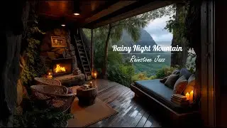 Rainy Night Mountain Retreat 🌧️ Relaxing Cozy Jazz with Rain Sounds & Fireplace Ambience for Focus