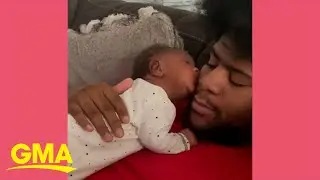 Newborn baby gives dad a kiss in adorable video l GMA