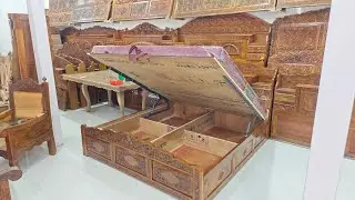 walnut hand carved bed with hydraulic