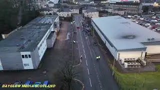 Anti illegal migration protest at Hotel Cladhan Falkirk 17.26 drone footage 