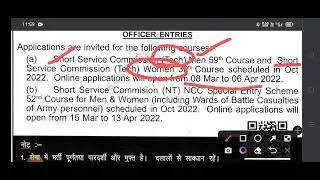 Indian army men ssc  59 and women ssc 30 entry 👍