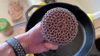 Cast Iron Chainmail Scrubber + Pan Scraper, The best tool to clean and scrub your cast iron pans!