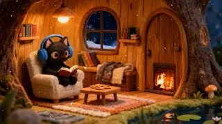 Lofi Cat's Winter Study Vibes 📚 Relaxing Lofi Music with Fireplace & Snowy Night