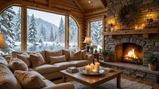 Cozy Winter Cabin with Silent Forest under Snow ❄️ Piano Music with Fireplace Sounds for Sleep
