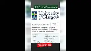 Research Assistant job opportunity ✨ University of Glasgow - School of Molecular Biosciences