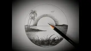 A very beautiful scene drawing & sketch inside the circle | Circle drawing scenery easy | Art283