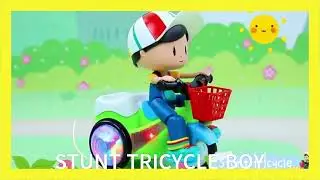 360&deg; Rotating Stunt Tricycle Cartoon Toy Vehicle Amazing Performance With 3D Flashing Lights & Music