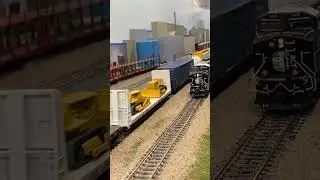HO Heritage Unit Manifest passes HO heritage stack train! #unionpacific #train #hoscale #cnrailway