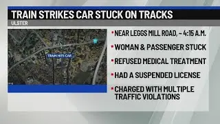 Train strikes car stuck on tracks