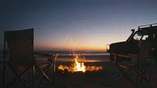 Beach Campfire Ambience 10 Hours, Relaxing Waves and Crackling Fire Sounds, Sleep, Study, Relax [4K]