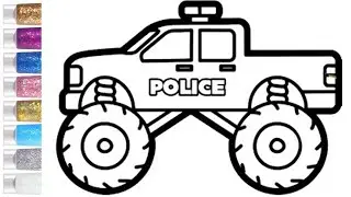 How To Draw Police Monster Truck | Drawing For Kids | Panting And Coloring For Kids And Toddlers |
