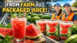 How Watermelon Juice Is Made in Factory | From Farm to Packaged Juice 🍉#satisfyingvideo #foodfactory