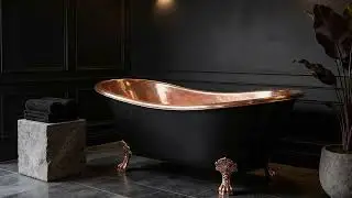 🛁🖤 Hammered Clawfoot Copper Bathtub | Copper Interior & Black Exterior Luxury Tub ✨