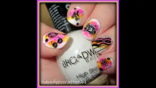 70's Themed Nail Art Stamping using Maniology Plate M437 & Watercolors