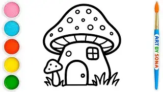 How to Draw a House - Mushroom House Drawing for Kids - Step by Step #housedrawing