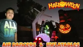 Our Halloween Air Dancers Tube Man And Halloween Inflatables Display! [Night View]