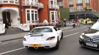 Supercars in London White Mercedes SLS AMG roar 6 3