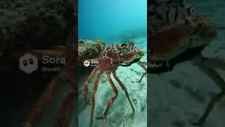 Giant Crabs Grapple and Fall Off Reef Ledge