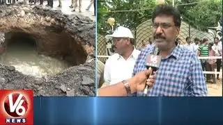 Officials Speed Up Repair Works Of Sinkhole At NTR Marg | Hyderabad | V6 News