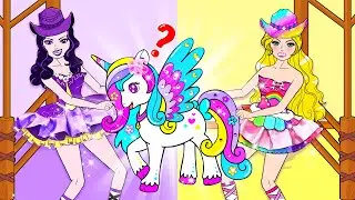 👑 Paper Dolls Dress Up ️🎉 Good And Bad Cowgirl Fight Over Unicorn 🌈 DIY Handmade Outfits