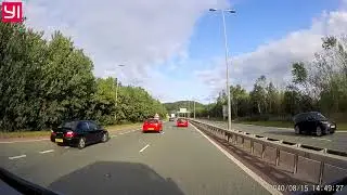 Dangerous driving by red car joining A55 Sir Y Fflint/Flintshire Cymru/Wales 24.8.20