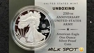 BAD 250th Anniversary United States Army American Eagle One Ounce Silver Proof Coin West Point Mint 
