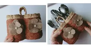 DIY Spoon Holders with plastic Bottle and Jute Flowers / Best out of Waste