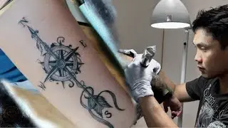 Compass and Arrow Tattoo/ Tattoo Timelapse/ Non-pro Tattoo Artist