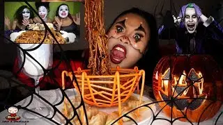 BLACK BEAN NOODLES with DUMPLINGS MUKBANG 먹방 | VIRTUAL COLLAB with EATWITHREED | HALLOWEEN EDITION