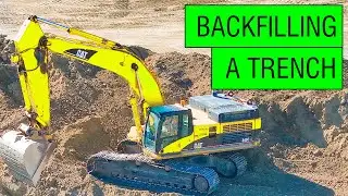 Backfilling a Trench with a Cat 345C Excavator! | Diggers on Duty