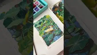 Cute duck and lotus gouache painting 🦆🍃