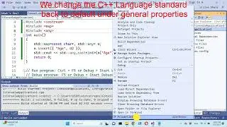Change the C++ language standard in Visual Studio. Select from C++14, C++17, C++20.