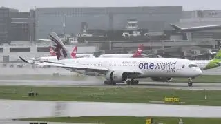 AIRBUS A350-941 QATAR AIRWAYS FROM DOHA WET LANDING ZURICH AIRPORT