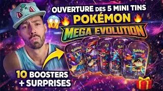 👉 Ouverture des 5 Mini Tins Pok&eacute;mon MEGA &Eacute;VOLUTION 😱🔥 (10 boosters + grosses surprises !)