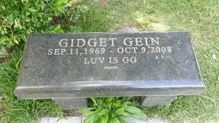 Musician Gidget Gein Bench Grave Hollywood Forever Cemetery Los Angeles California USA May 1, 2023
