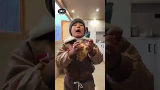 Little baby, boy make milk tea