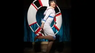 Makeeva performing comedy pin-up style circus gymnastics
