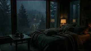Rain Sounds in a Cozy Cabin Bedroom by the Lake - Night Ambience for Deep Sleep, Focus, Meditation