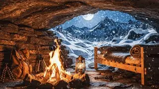 Winter Cave Ambience ❄️ Cozy Fireplace, Snowstorm Winds & Relaxing ASMR Sounds for Deep Sleep 😴