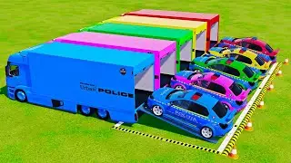 POLICE COLORFULL - TRANSPORTING POLICE CARS, AMBULANCE VEHICLES, FIRE TRUCK WITH TRUCK - FS22 #331