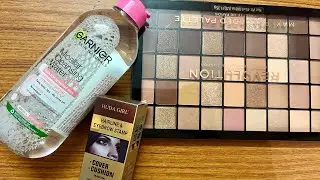 Makeup revolution nude palette, Garnier micellar water, Huda girl hairline and eyebrow stamp