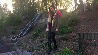 RIP Knee Boots Lara wears last time her old High Heels jumps from a wall Pleaser Domina 6'