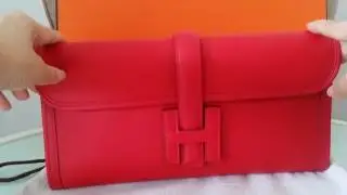 Shopping in Paris! HERMES Jige clutch bag review   swift Vermillon bag collection 1 of 3 bags