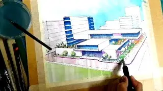 Building Design inspired from Randon Objects | Manual #Perspective Drawing Exercise #Watercolors