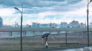 Walk with me after the rain in an anime city - Ambient relaxing music ~1 Hour