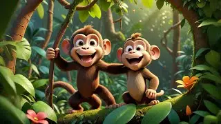 Four Silly Monkeys Swing and Giggle | Counting & Jungle Animal Song | Fun Monkey Nursery Rhyme